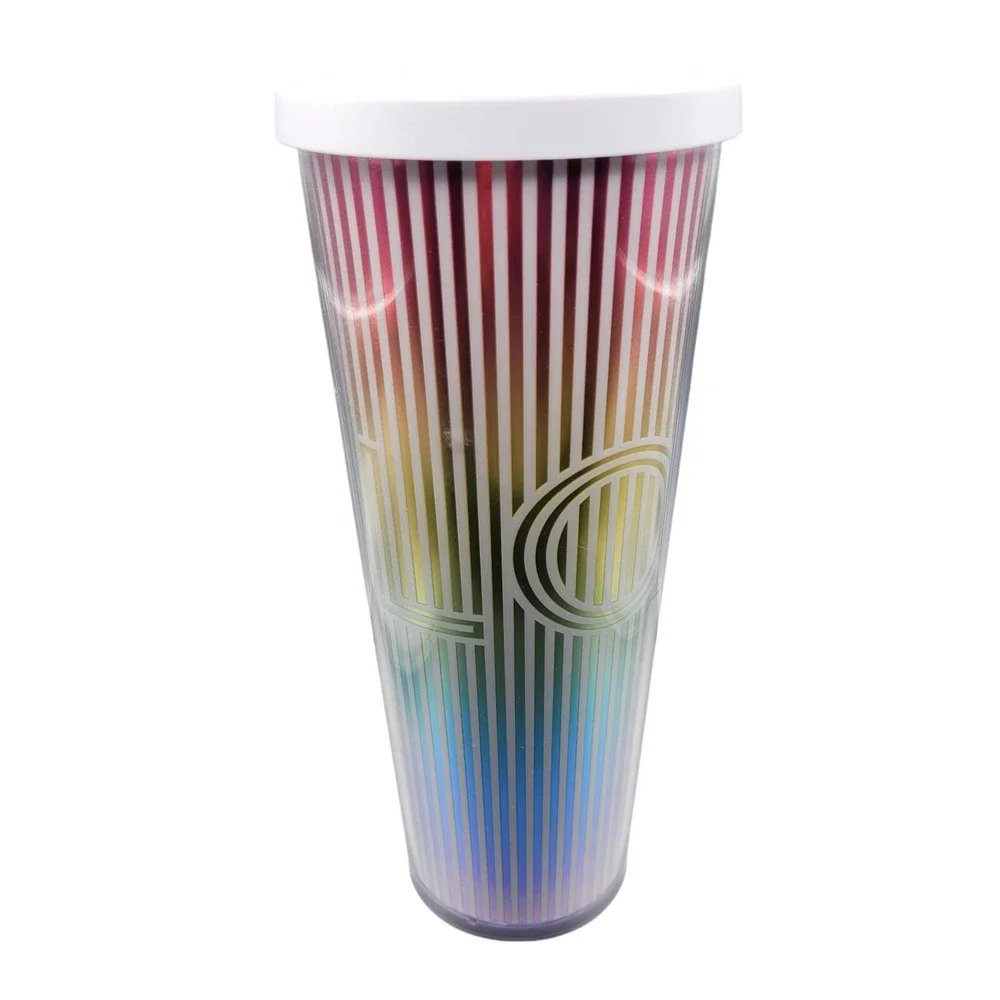 Starbucks 2019 LOVE Pride Cup Tumbler w Lid Rainbow‎ Stripes Cold 24oz